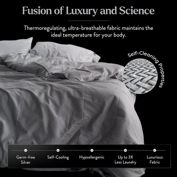Miracle Made Cotton Bed Sheets - Stone, King - 4 Piece Silver 300-Thread-Count Cool Sheet Set