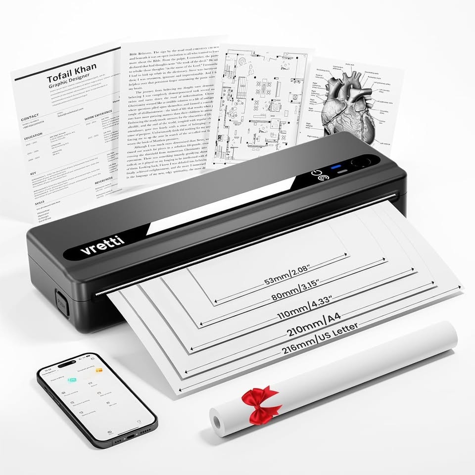 vretti Portable Thermal Printer, PB821 Wireless Bluetooth Printer