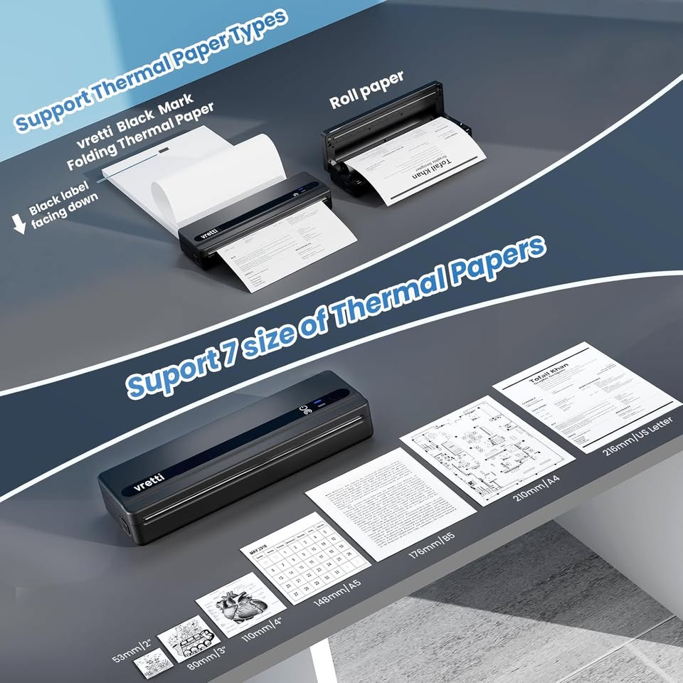 vretti Portable Thermal Printer, PB821 Wireless Bluetooth Printer