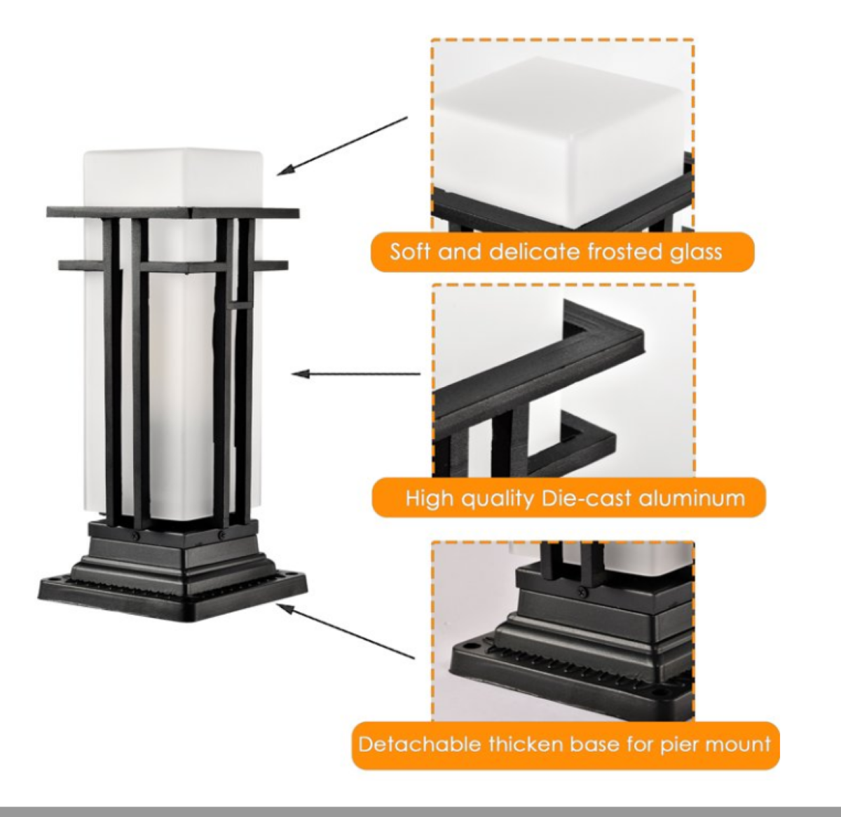 Outdoor Post Lights Fixtures Black Exterior Lamp Post Lantern, Waterproof, Aluminum, Matte