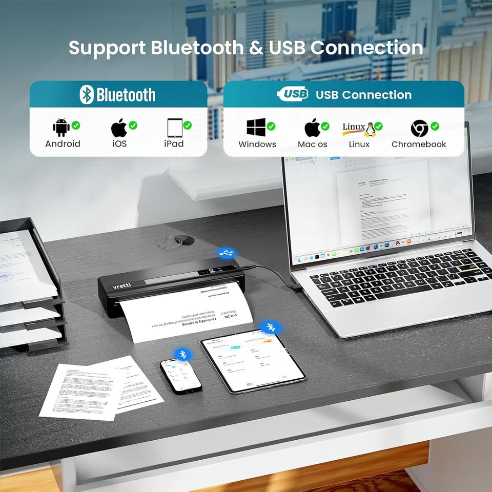 vretti Portable Thermal Printer, PB821 Wireless Bluetooth Printer