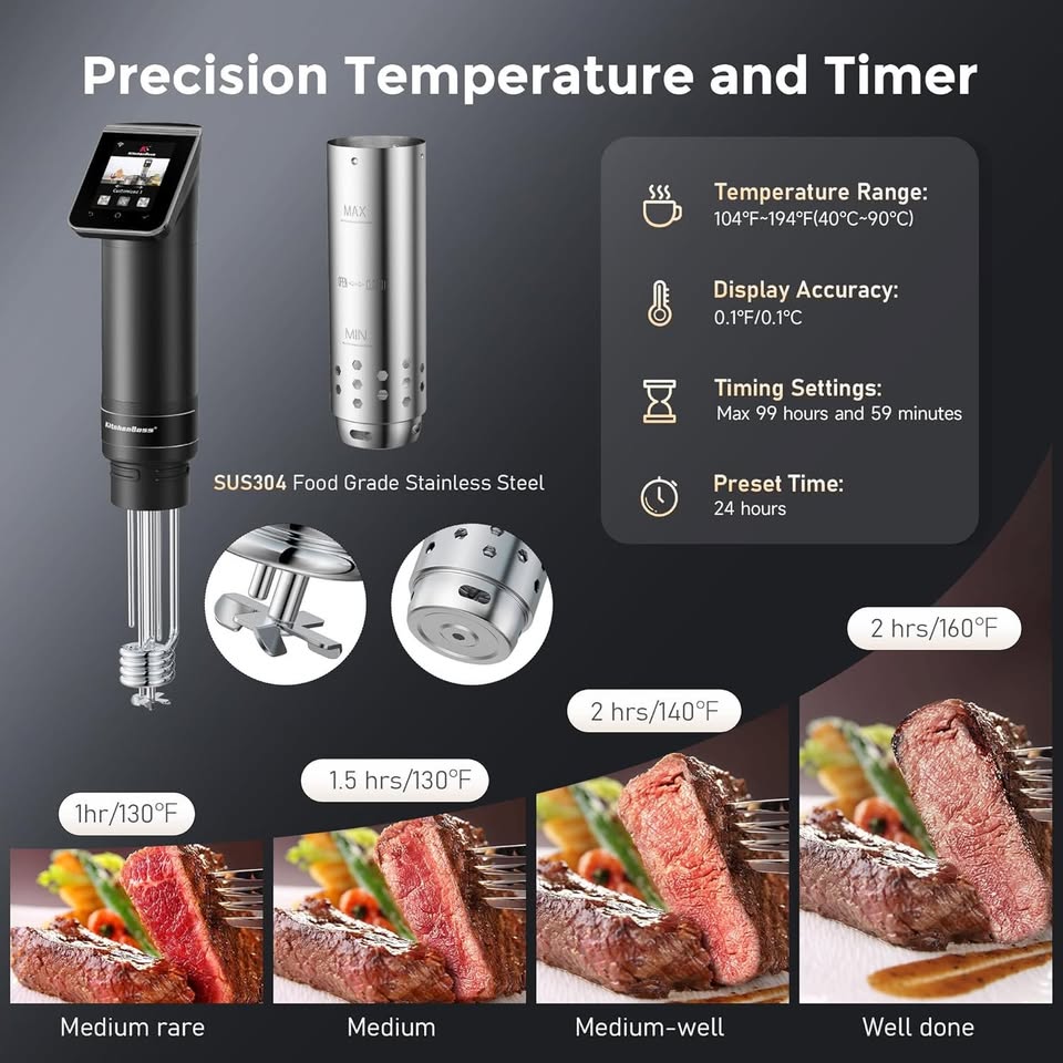 KitchenBoss WiFi Sous Vide Cookers, 1100 Watts Sous Vide Cooker(G330)