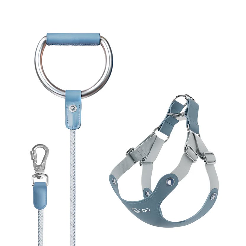 VOOCOO Pet Harness and Leash Set size M Metal accents, Steel Blue
