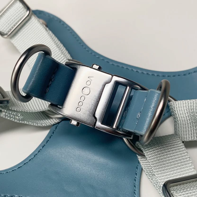 VOOCOO Pet Harness and Leash Set size M Metal accents, Steel Blue