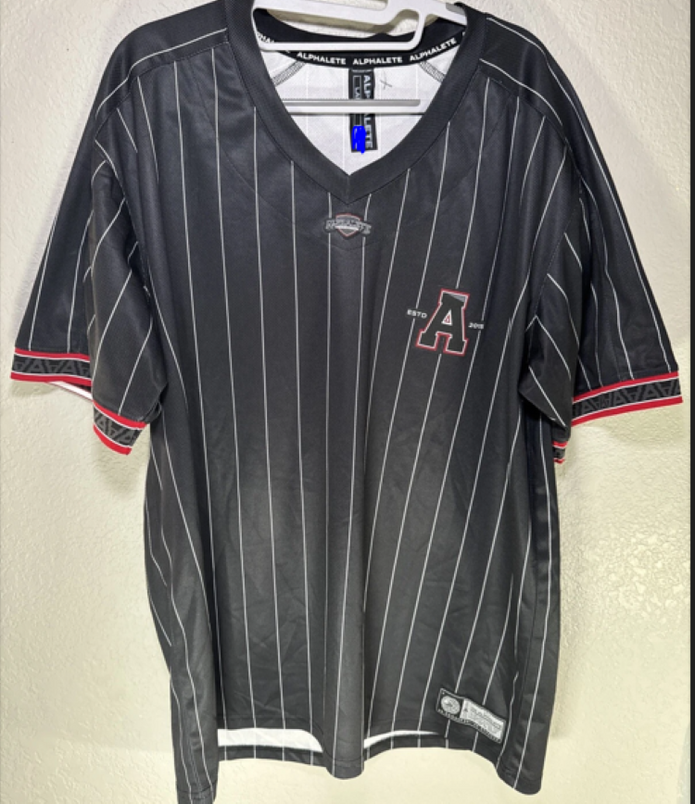 New ALPHALETE Men’s Varsity NFL Black Baseball Jersey ,size XS
