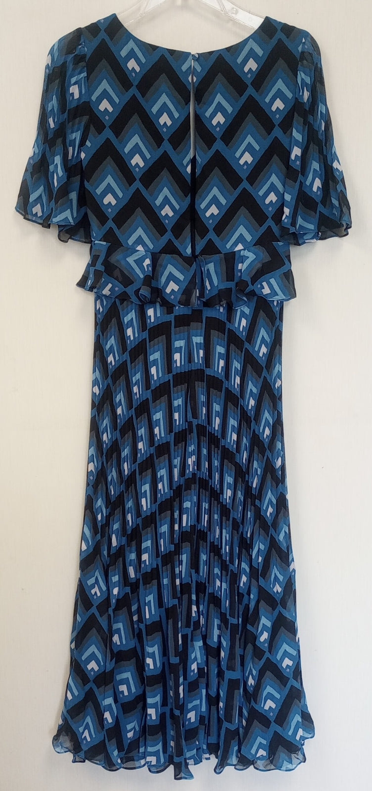 BNWT Club Monaco Gostanzah Pleated Midi Dress Blue Diamond Print Ruffle /N5/127