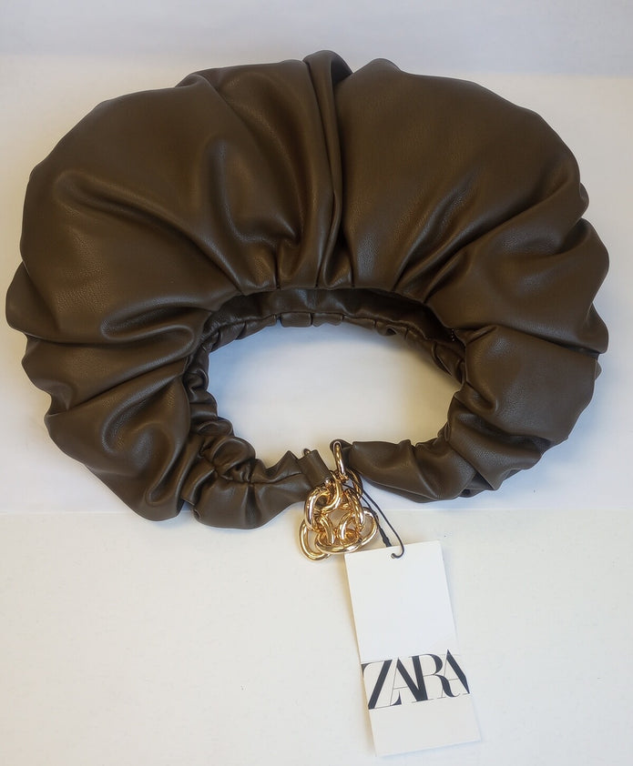 ZARA Half Moon Limited Edition Leather Shoulder Purse With Gold Chain /N3/122
