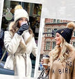 New FURTALK Womens Winter Knitted Beanie Hat w/ Faux Fur Pom Beige RA8/225