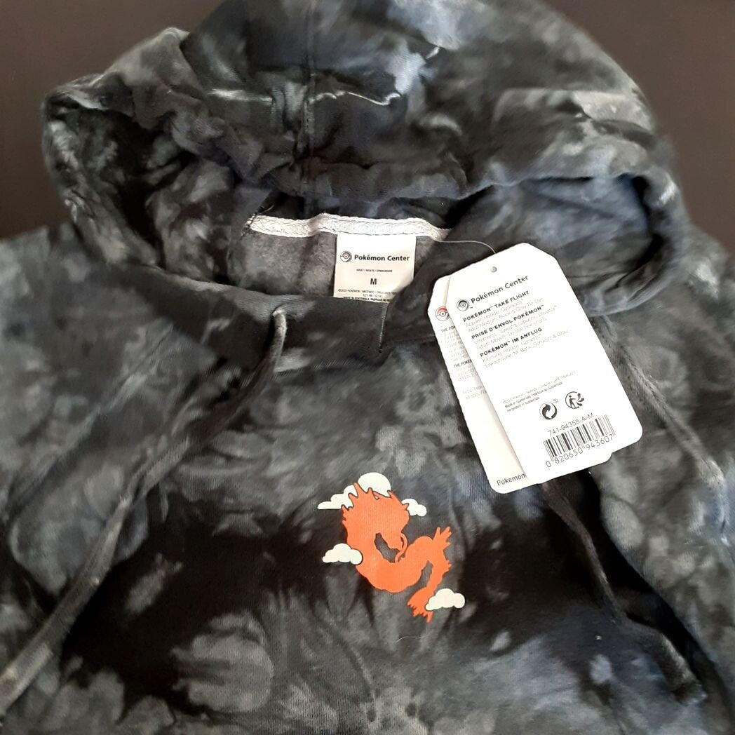 Gyarados Pokemon Take Flight Black Gray Tie-Dye Pullover Hoodie M Adult RG16/222