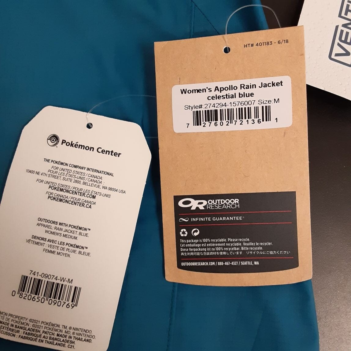 New Pokemon Center Apollo Outdoors Celestial Blue Rain Jacket  (M women) RA16/2211