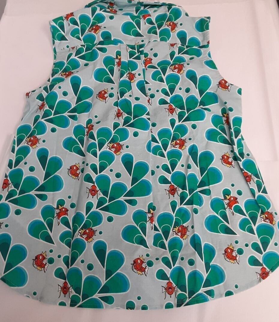 New Pokemon Center Tropical Magikarp Light Blue Sleeveless XS women Shirt RG1/222