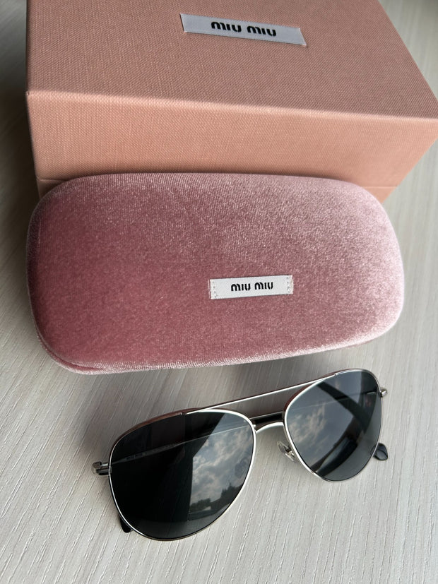 Authentic Miu Miu SMU 61U 1BC-1A1 Silver / Grey Pilot Metal 57-14-140 mm Italy1