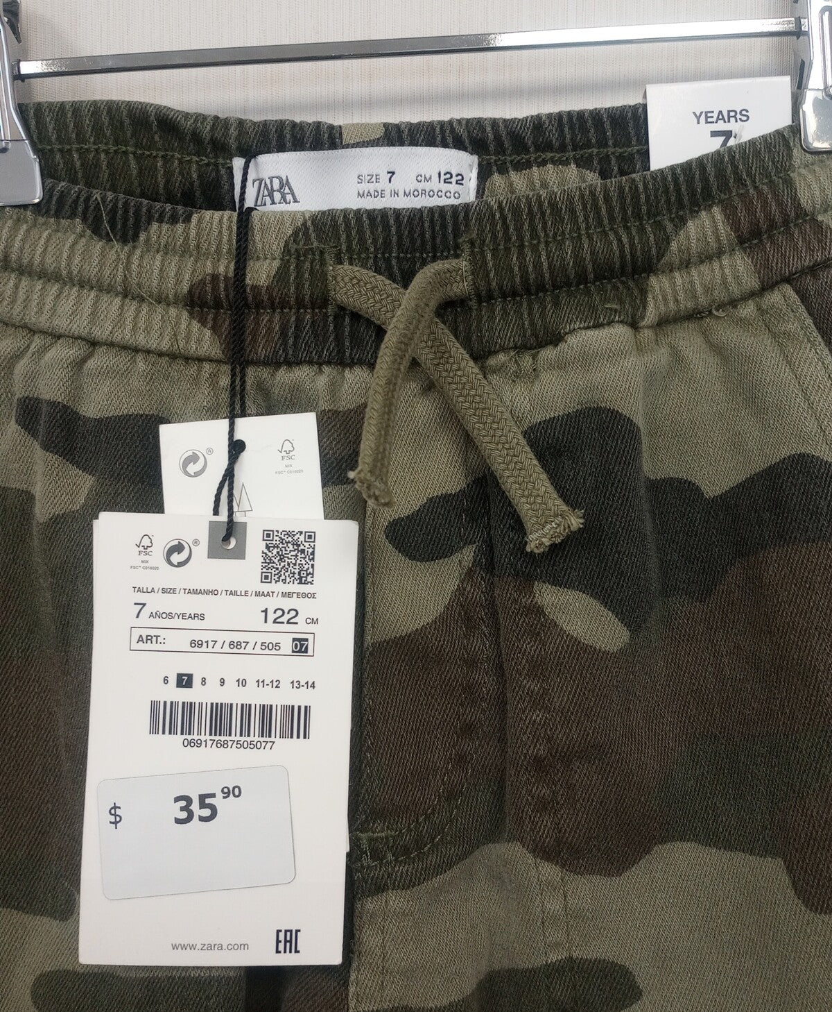BNWT Zara Camouflage Camo Flap Pocket Cargo Pants size - 7  /CH34/122