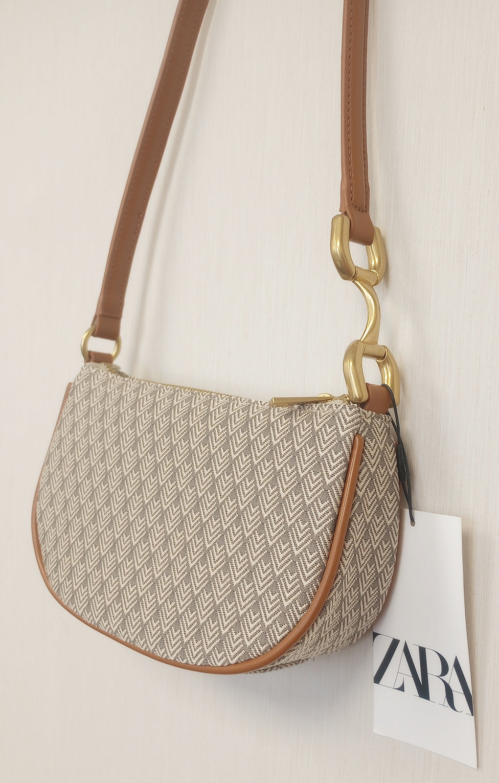 BNWT  Zara Brown Mini Purse Handbag Metal Trim Tweed /RG59/121