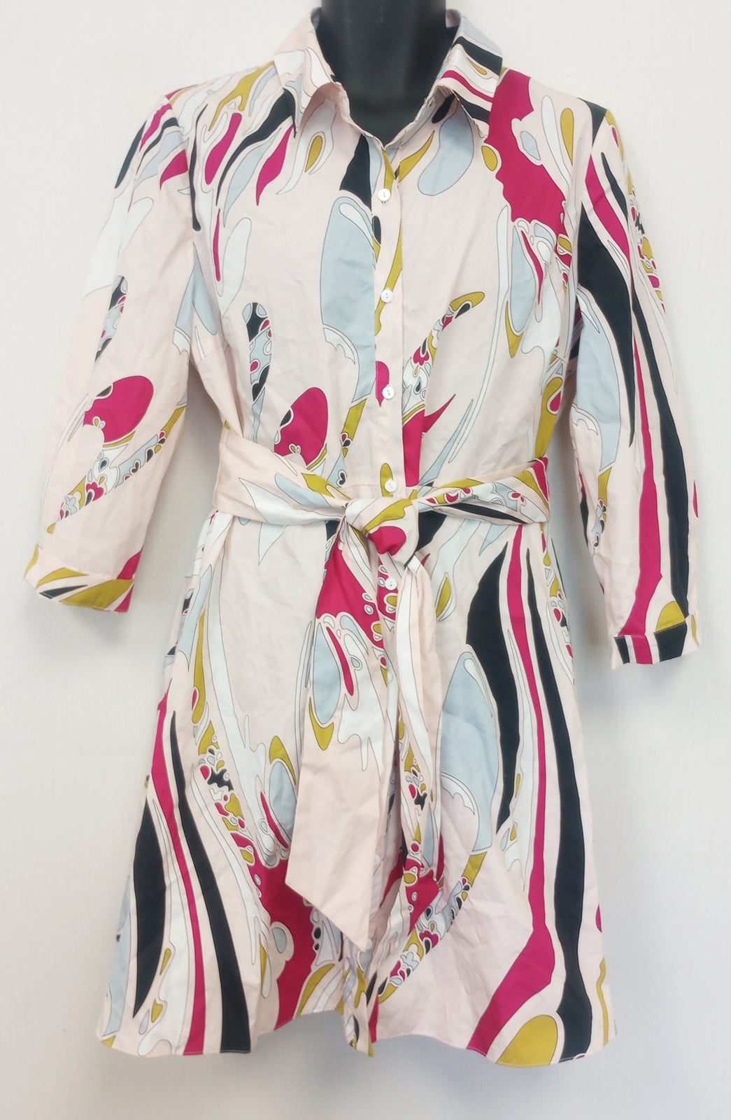 BNWT Zara Multicolor MIDI BELTED PRINT Shirt Dress size - S  /CH24/121