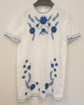BNWT Zara White / Blue EMBROIDERED Mini LINEN  Dress  size - S  /CH15/122