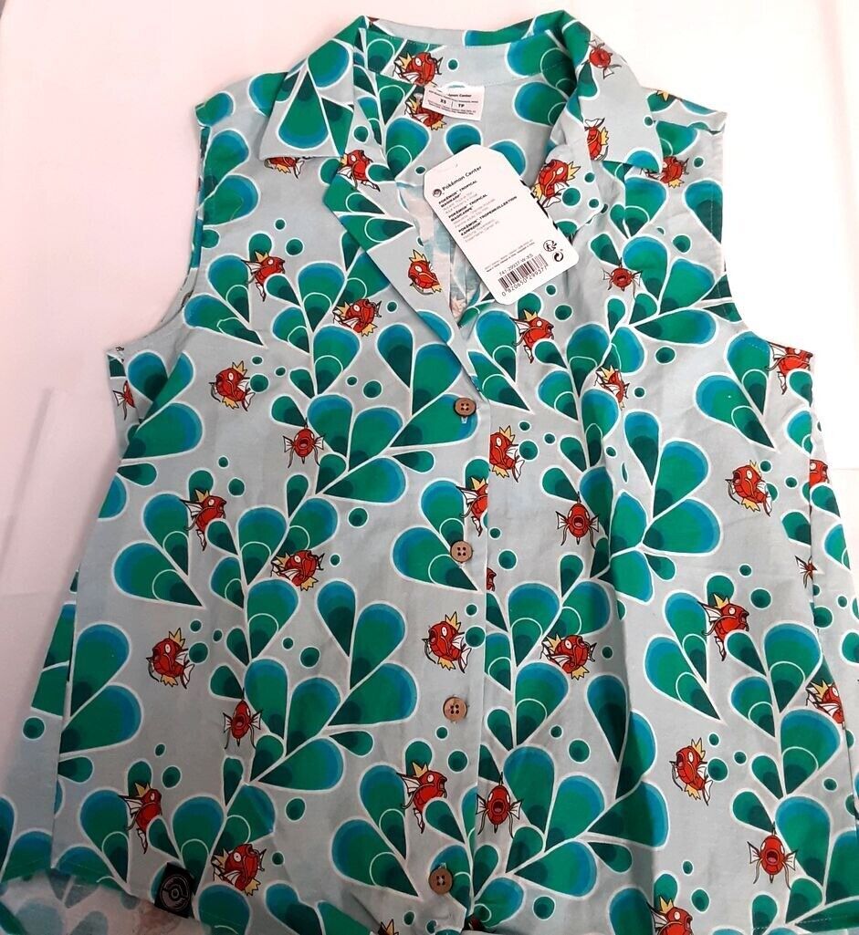 New Pokemon Center Tropical Magikarp Light Blue Sleeveless XS women Shirt RG1/220
