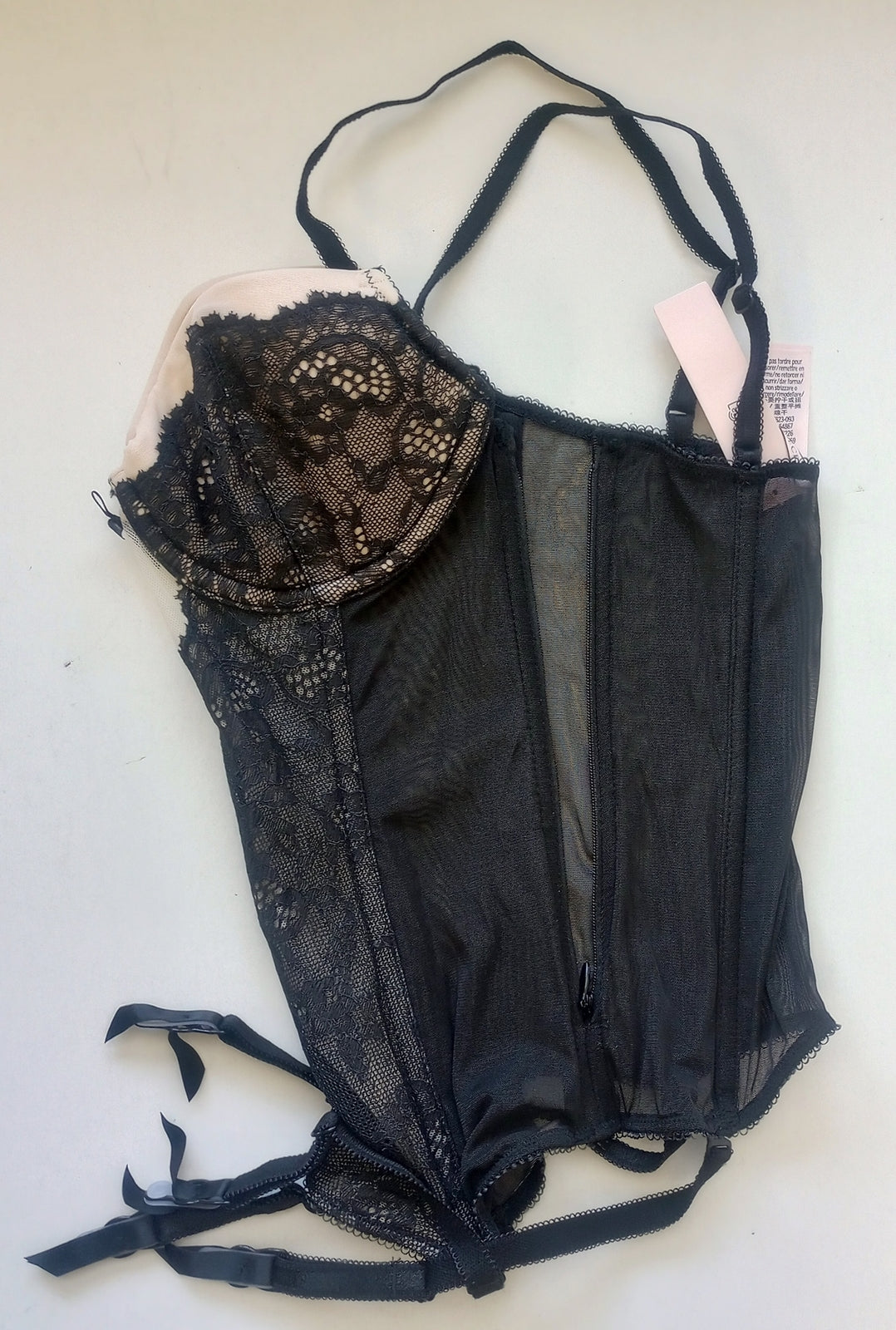 VICTORIA'S SECRET Lace One-Piece BRA GARTERS Lingerie Teddy 32B black/nude/CH43