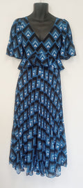 BNWT Club Monaco Gostanzah Pleated Midi Dress Blue Diamond Print Ruffle /N5/121