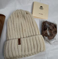 New FURTALK Womens Winter Knitted Beanie Hat w/ Faux Fur Pom Beige RA8/220