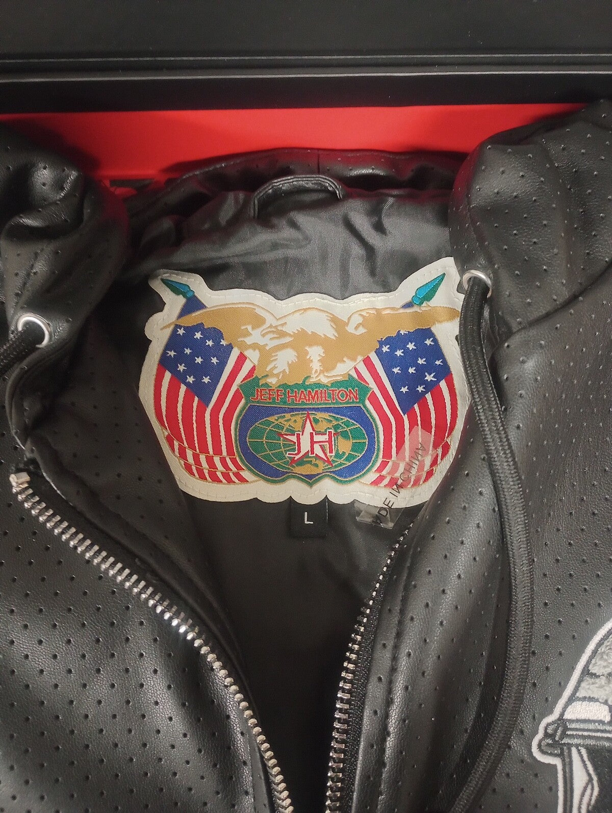 NEW Jeff Hamilton Solid Black Leather Lined Hooded Jacket - Lions NFL /CH214