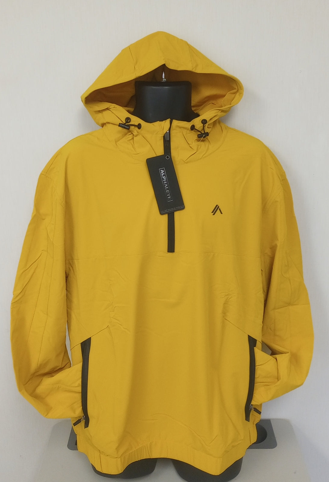 NEW ALPHALETE MEN'S  TECH WINDBREAKER -EXOTIC YELLOW - SIZE - L/RG27/122