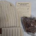 New FURTALK Womens Winter Knitted Beanie Hat w/ Faux Fur Pom Beige RA8/222