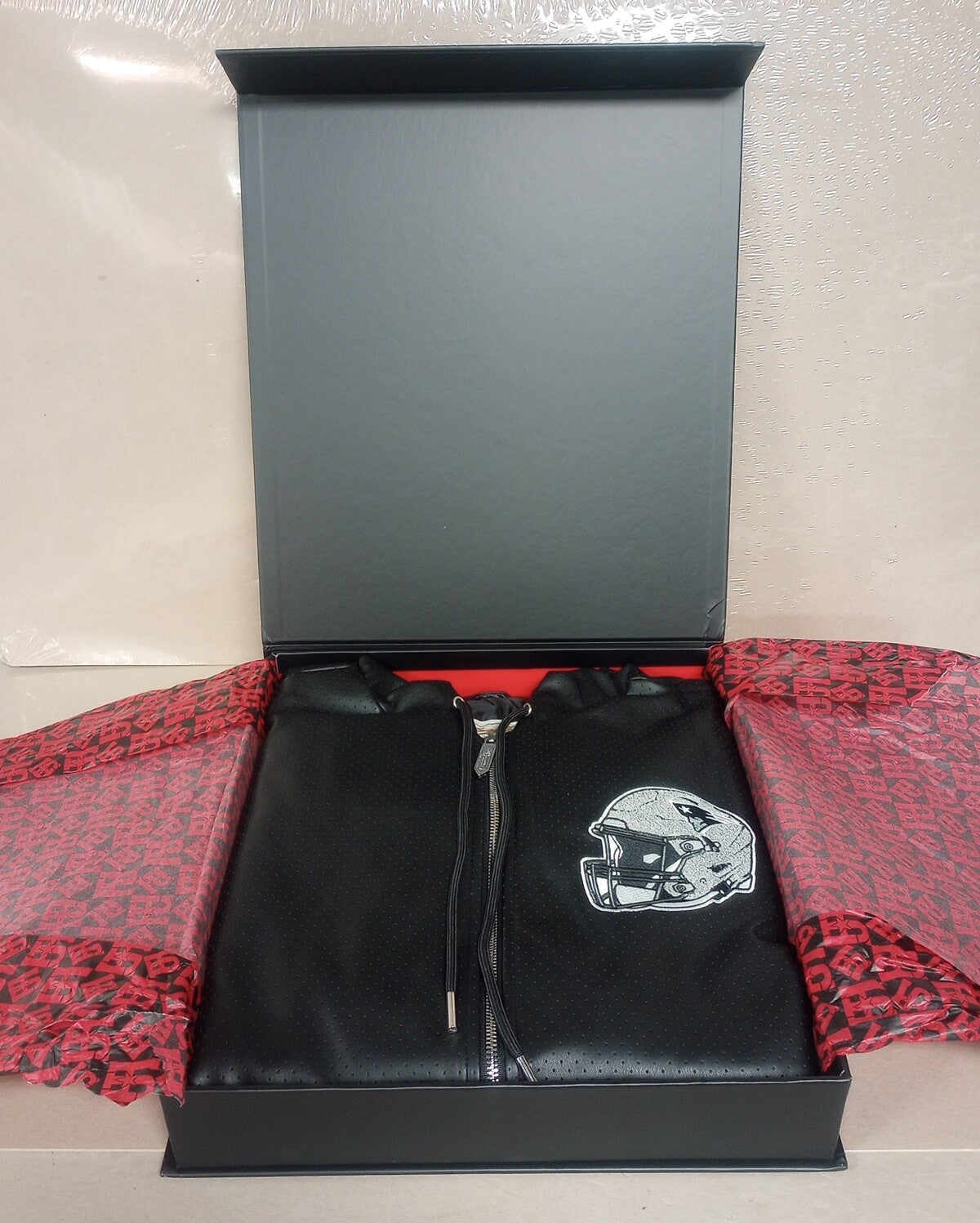 NEW Jeff Hamilton Solid Black Leather Lined Hooded Jacket - Lions NFL /CH212