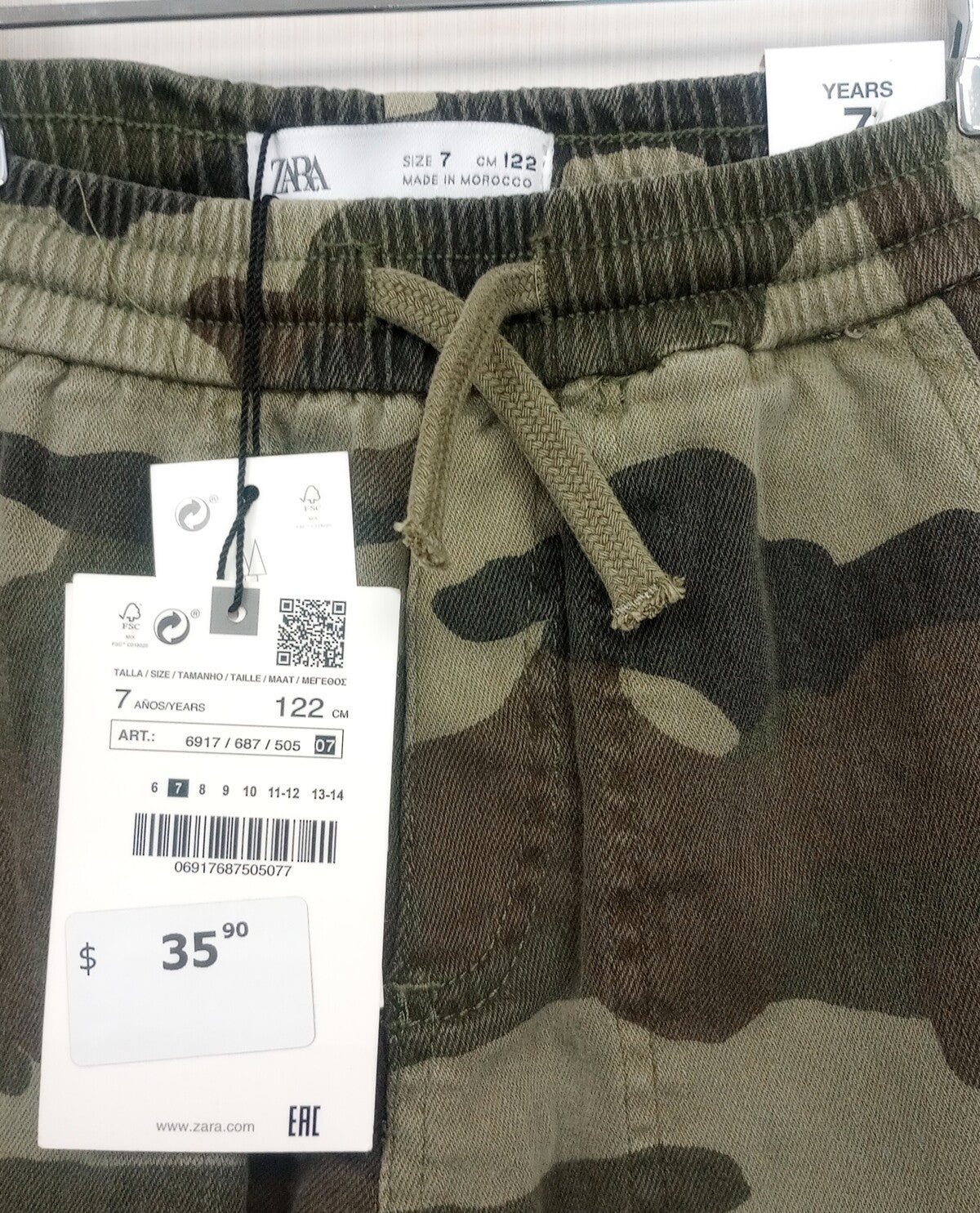 BNWT Zara Camouflage Camo Flap Pocket Cargo Pants size - 7  /CH34/123