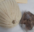 New FURTALK Womens Winter Knitted Beanie Hat w/ Faux Fur Pom Beige RA8/221