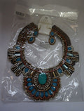 Boho style collar Beaded Turquoise Blue Gold Bib Necklace + earrings ofN/225