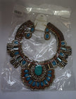 Boho style collar Beaded Turquoise Blue Gold Bib Necklace + earrings ofN/225