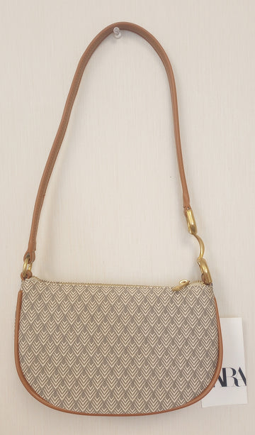 BNWT  Zara Brown Mini Purse Handbag Metal Trim Tweed /RG59/120