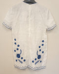 BNWT Zara White / Blue EMBROIDERED Mini LINEN  Dress  size - S  /CH15/124