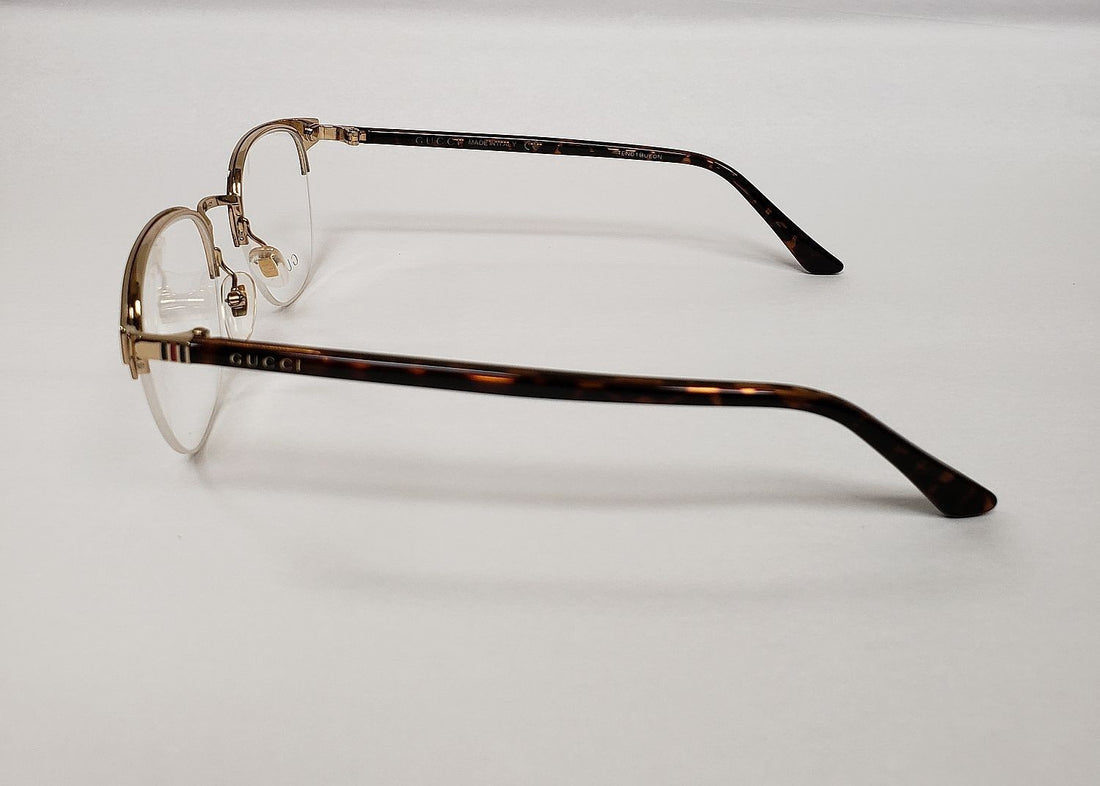New GUCCI GG0020O 002 Brown/Gold Unisex Round Half Rim Eyeglasses FRAMES G10A/20