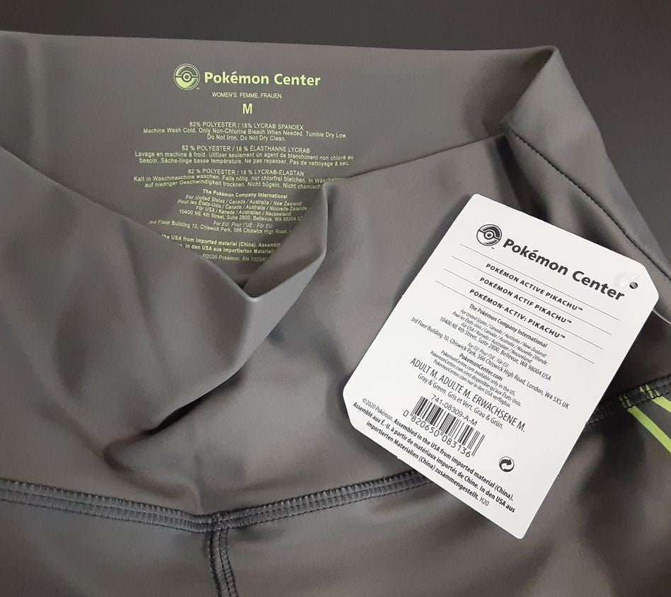 New Pokemon center Active Pikachu Gray & Green Leggings Adult M BB85
