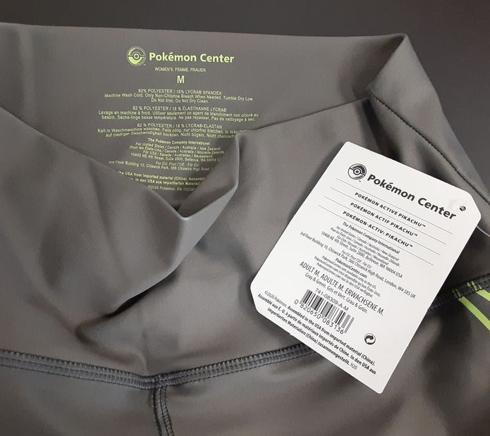 New Pokemon center Active Pikachu Gray & Green Leggings Adult M BB85