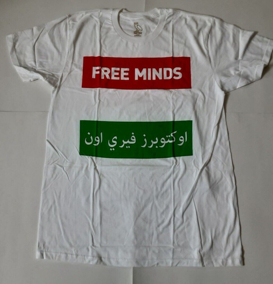 New October's Very Own OVO FREE MINDS WHITE T-Shirt Sh/Slv ( Size LG) RA61