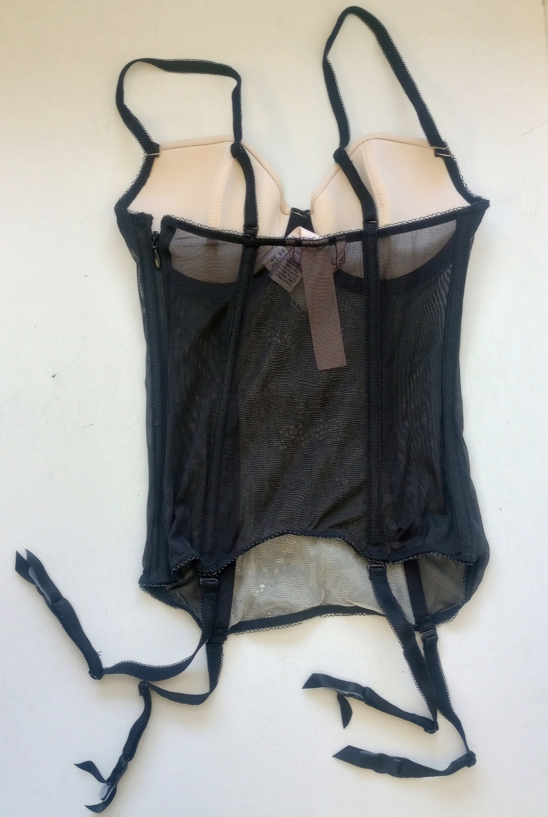 VICTORIA'S SECRET Lace One-Piece BRA GARTERS Lingerie Teddy 32B black/nude/CH42