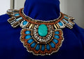 Boho style collar Beaded Turquoise Blue Gold Bib Necklace + earrings ofN/220