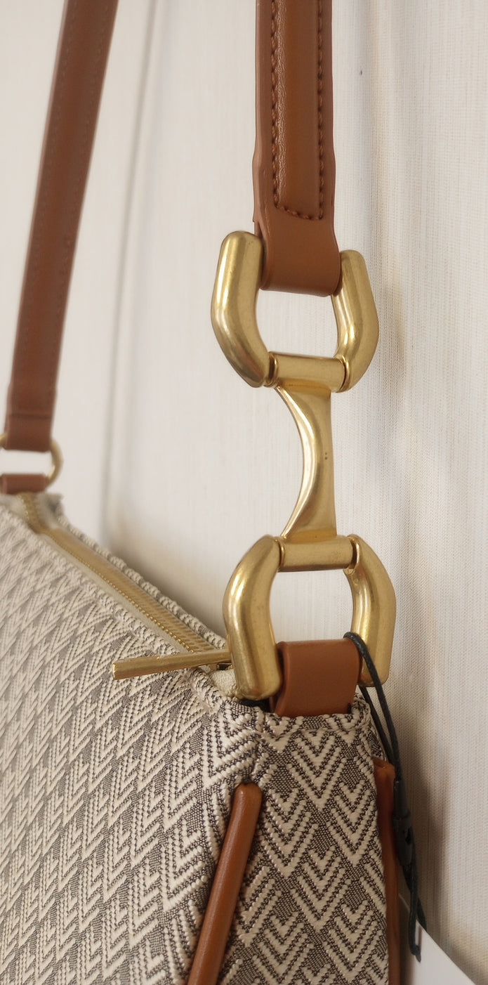 BNWT  Zara Brown Mini Purse Handbag Metal Trim Tweed /RG59/122