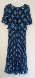 BNWT Club Monaco Gostanzah Pleated Midi Dress Blue Diamond Print Ruffle /N5/126