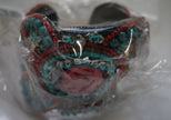 RED TURQUOISE Gold Stones & Beads Oriental style Open Cuff Bracelet /Nof4