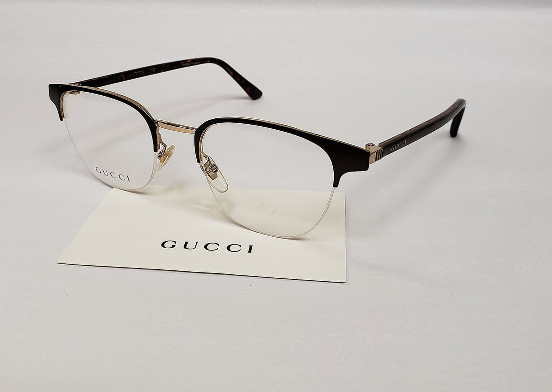 New GUCCI GG0020O 002 Brown/Gold Unisex Round Half Rim Eyeglasses FRAMES G10A/20