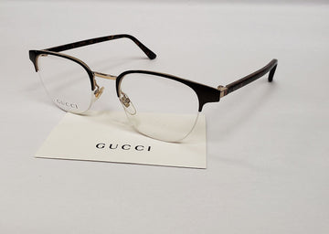 New GUCCI GG0020O 002 Brown/Gold Unisex Round Half Rim Eyeglasses FRAMES G10A/20