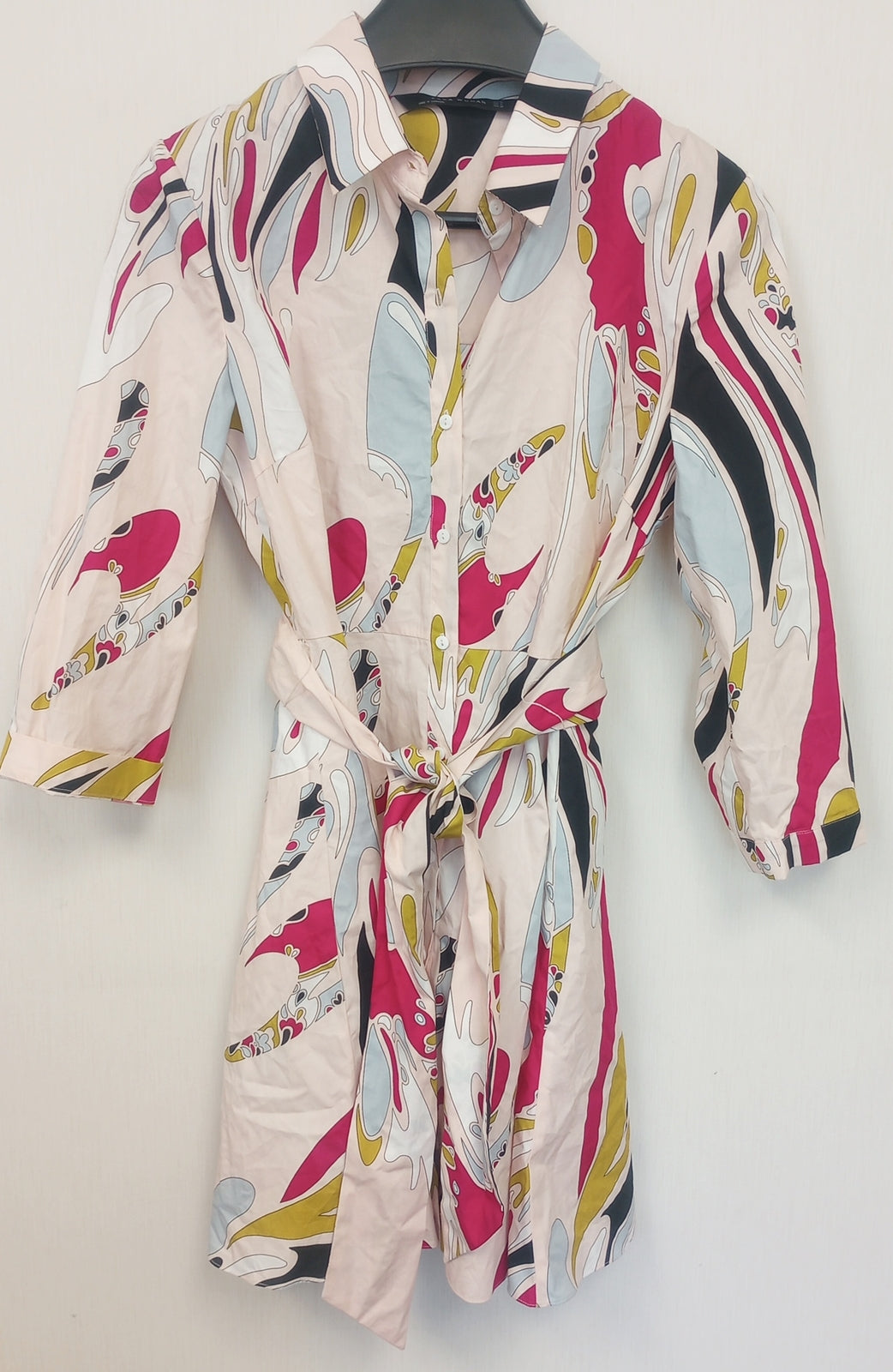 BNWT Zara Multicolor MIDI BELTED PRINT Shirt Dress size - S  /CH24/124