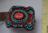 RED TURQUOISE Gold Stones & Beads Oriental style Open Cuff Bracelet /Nof3