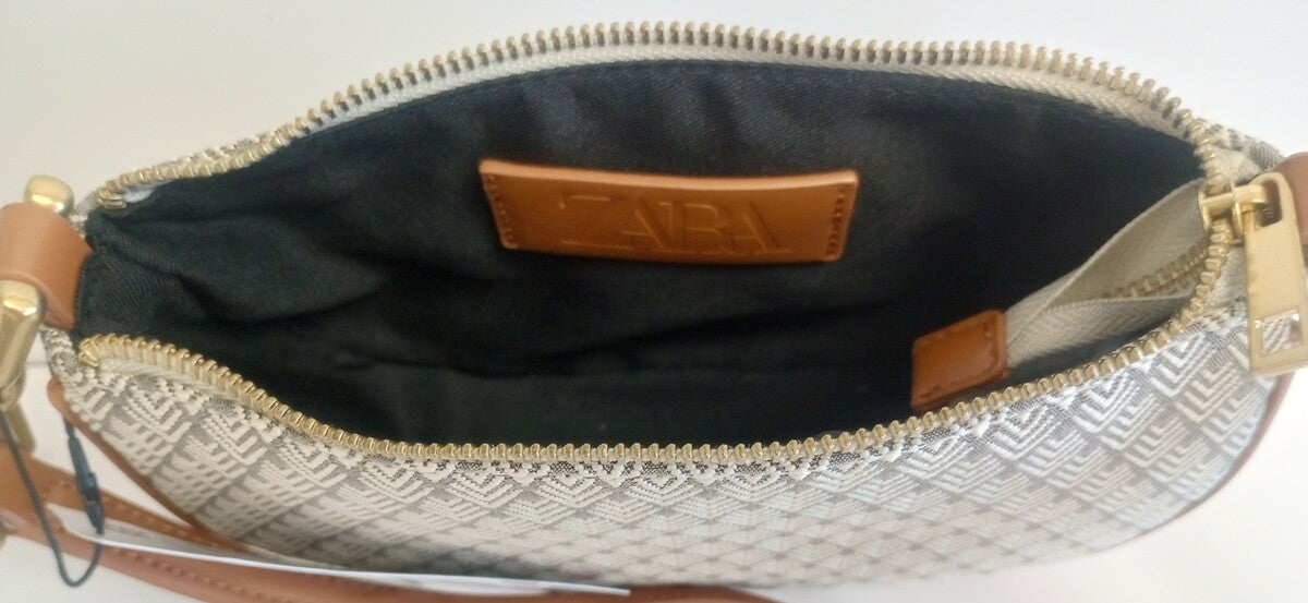 BNWT  Zara Brown Mini Purse Handbag Metal Trim Tweed /RG59/125