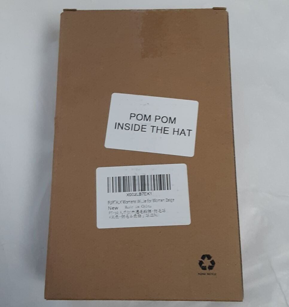 New FURTALK Womens Winter Knitted Beanie Hat w/ Faux Fur Pom Beige RA8/223