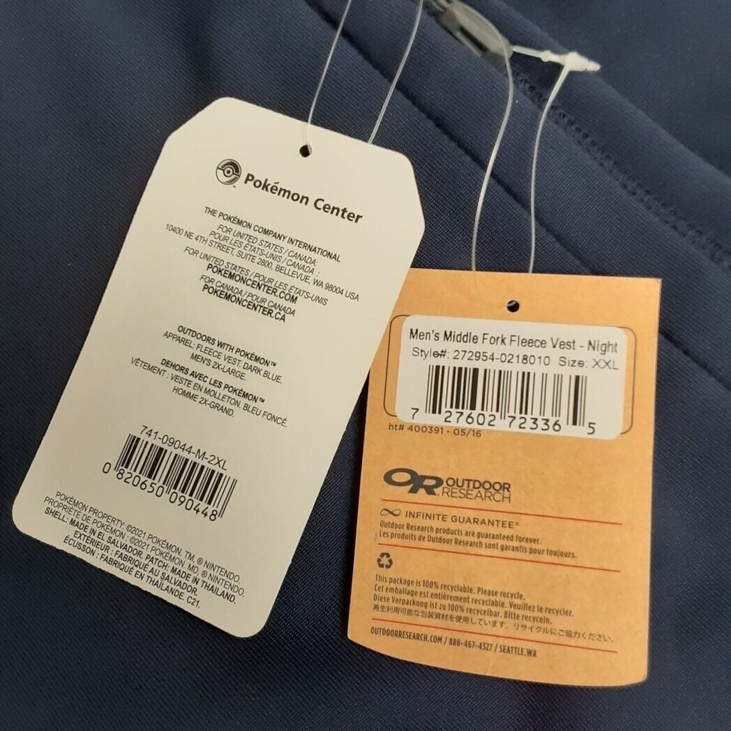 Outdoors x Pokemon Middle Fork Dark Blue Fleece Zip-Up Vest 2XL Men RA9/227